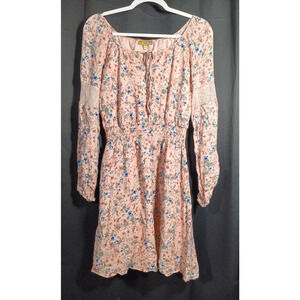 Princess Vera Wang Pink Floral Boho Peasant Long Sleeve Midi Dress Women’s M